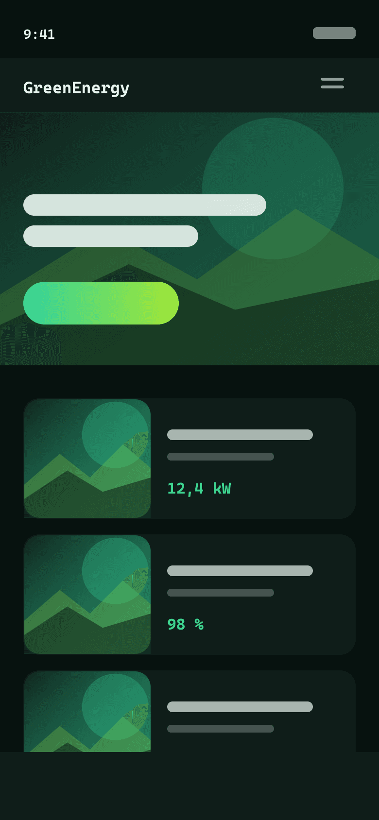 GreenEnergy — vue mobile