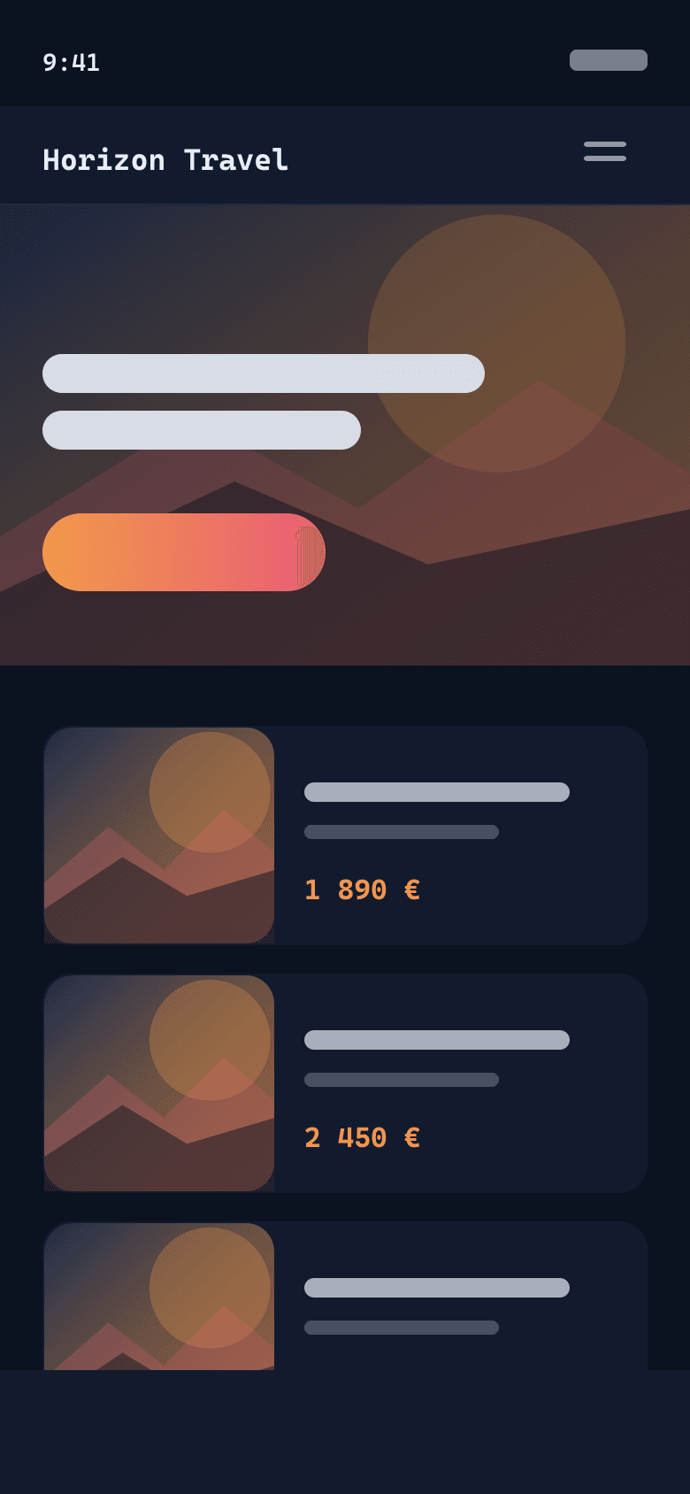 Horizon Travel — vue mobile